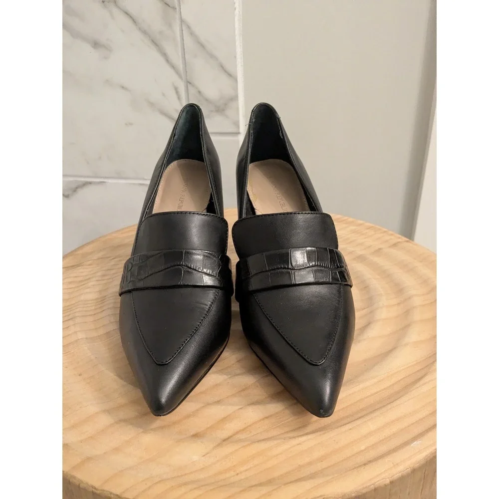 Banana Republic Black Leather Croc Embossed Pointed Toe Stiletto Heels Women 6.5